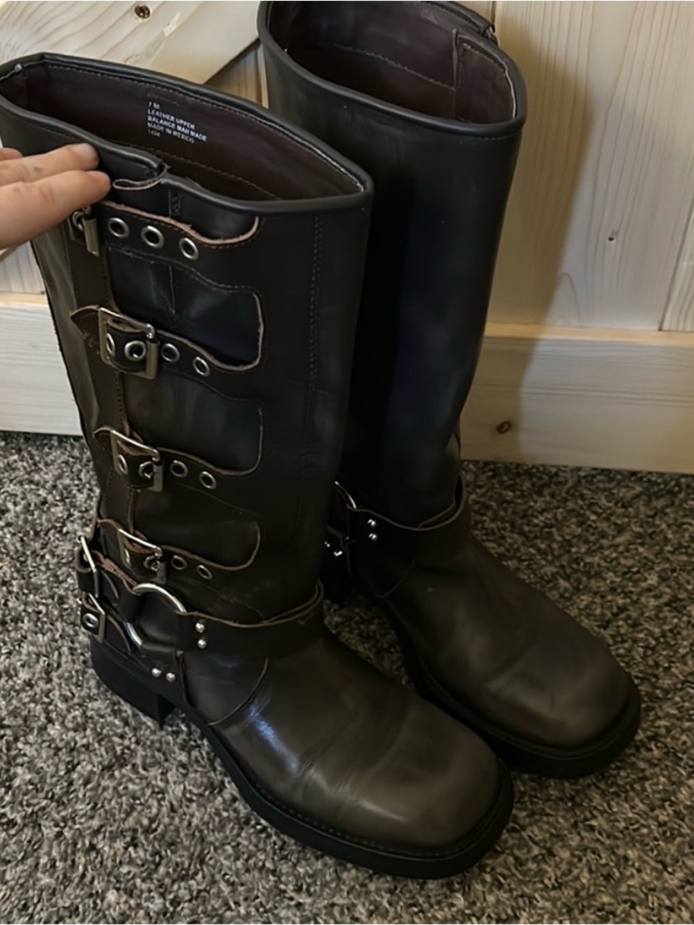 Steve Madden Brown Buckle Combat Boots with Silver Hardware - Picture 4 of 5